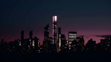 Poster - A time-lapse of city lights turning on as night falls over a metropolitan skyline, camera zooms out gradually, modern and dramatic urban atmosphere