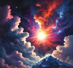 Wall Mural - Illustration of nebula with stars and galaxy.