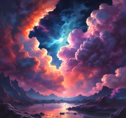 Wall Mural - Illustration of nebula with stars and galaxy.