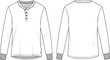 © Titan - Long sleeve Henley shirt, button neck detail, fashion flat sketch, CAD technical illustration, vector apparel design, casual shirt template