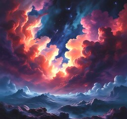 Wall Mural - Illustration of nebula with stars and galaxy.