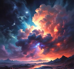 Wall Mural - Illustration of nebula with stars and galaxy.