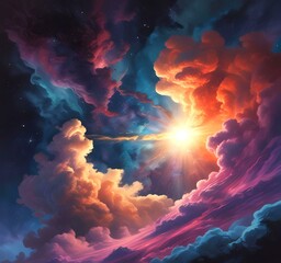 Wall Mural - Illustration of nebula with stars and galaxy.