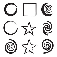 Poster - Minimalist hand drawn graphic elements featuring geometric shapes and swirl spirals in black