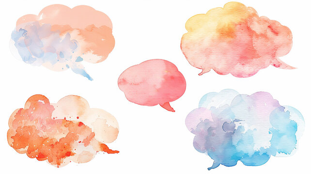 speech bubbles, a network of empty text bubbles in a multicolored watercolor style