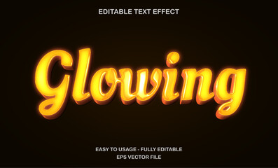 Poster - Glowing text, editable text effect template, 3d bold glossy orange neon light text style