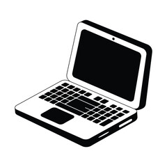 Leinwandbilder - Black and white isometric illustration of a modern laptop with a blank screen on white background