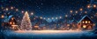 © Digital ArT - Winter scene with snowfall and christmas lights illuminated houses in the forest