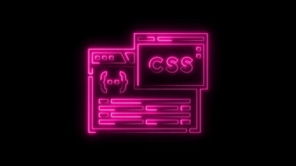 Neon style cascading style sheets css code design on a black background