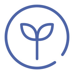Poster - Simple line drawing of a plant with two leaves inside a circle in blue color on a white background