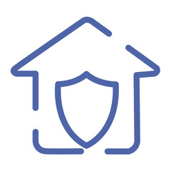 Poster - Blue outline of a house with a shield inside representing home security and protection concept icon