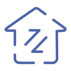 Poster - Blue outline of a house with two diagonal lines inside, simple and modern design, clean and minimalist, home icon