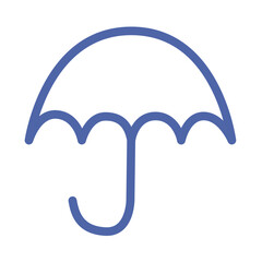 Poster - Illustration of a simple blue umbrella with a curved handle and rounded top design element used for rain