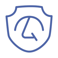 Poster - A simple line drawing of a shield containing a speedometer gauge in a blue outline style illustration