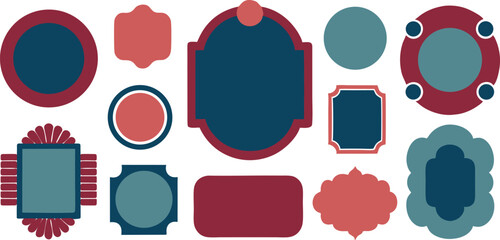Poster - Collection of various frame designs in teal red colors with different shapes on a