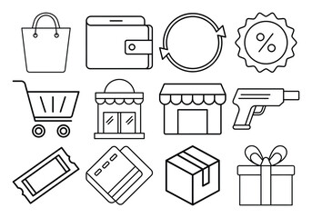 Poster - Collection of retail and shopping icons in a clean line art style isolated on white background