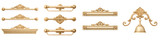 Ornate Golden Decorative Elements: Architectural Details on White