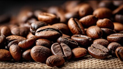 Poster - Coffee Beans Close up Showing Rich Textures and Shades in a Natural Setting Perfect for Brewing Fresh Beverage
