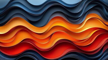 Poster - Abstract artwork featuring vibrant wavy layers of blue, orange, and red in a fluid design with a smooth finish