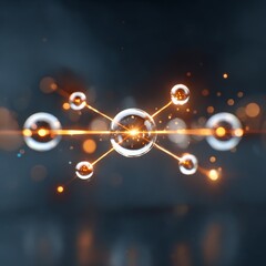 Aufkleber - Abstract Atom Structure: Molecular Connections with Light Effects on a Dark Background