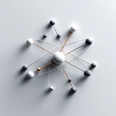 Poster - Abstract Atomic Structure: Spheres and Lines Representing an Atom on a Clean, Modern Background
