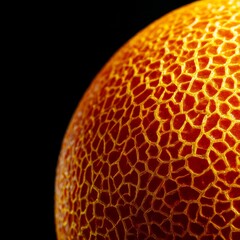 Aufkleber - Abstract Close-Up of an Orange Sphere with a Geometric Pattern, Isolated on a Black Background, Illuminating the Surface Details