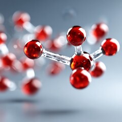 Poster - Close-up of Molecular Structure with Red Spheres Connected by Clear Rods, Scientific Visualization for Biology and Chemistry