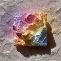 Aufkleber - Colorful Rock Formation on Textured Surface: A Square Stone with Rainbow Hue and Detailed Rough Texture