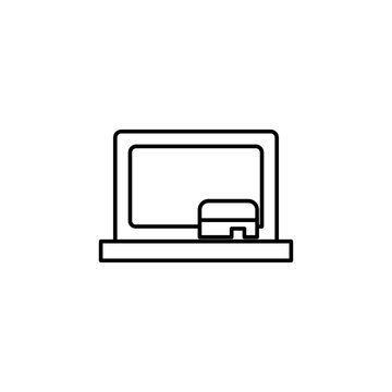 Outline Simple Desktop Computer PC with Monitor and Keyboard Icon