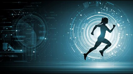 Poster - Running With Technology in a Futuristic Environment Showcasing Digital Transformation and Fitness Innovation