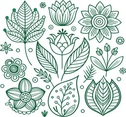 green line art floral design element collection