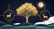 © Pooja - Golden deer tree moon art illustration luxury design decorative background wallpaper nature scene