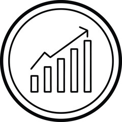 Poster - A simple line art icon depicting a financial bar chart with an upward trending arrow inside a circle isolated on white background
