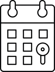 Poster - Stylized black outline of a calendar page with two hanging loops and a key symbol on one of the squares isolated on white background