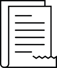 Poster - Simple black outline icon of a document with horizontal lines of text and a torn edge isolated on white background