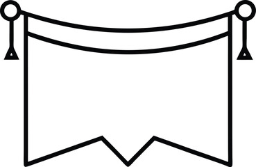 Poster - Simple black outline drawing of a banner hanging from two ropes with decorative triangular ends isolated on white background