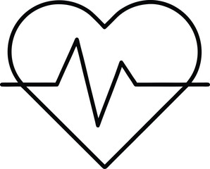 Poster - Simple black line drawing of a heart with a heartbeat line inside isolated on white background