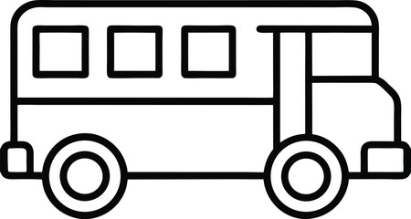 Poster - Simple black line drawing of a school bus isolated on white background