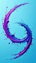 Poster - Vibrant splashes of purple and blue paint on a bright blue background create dynamic display art