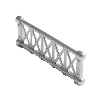 A silver metal truss bridge structure isolated on transparent background