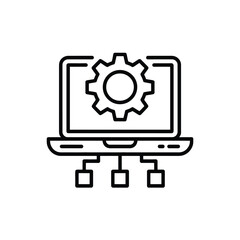 Poster - Laptop with Gear and Connected Blocks Line Icon Illustration