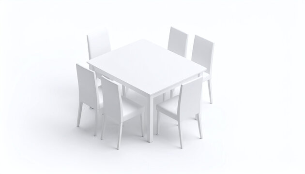 White Isometric Render Of Minimalist Dining Set