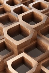Fototapete - A detailed close up of a wooden honeycomb structure with rounded edges and visible wood grain pattern