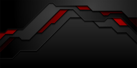 Poster - Black and red geometric technology abstract background. Concept minimal vector design