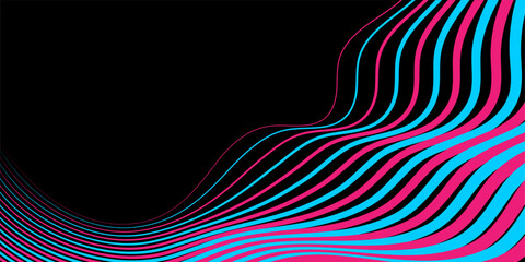 Poster - Blue pink wavy curved lines minimal abstract elegant background. Vector design