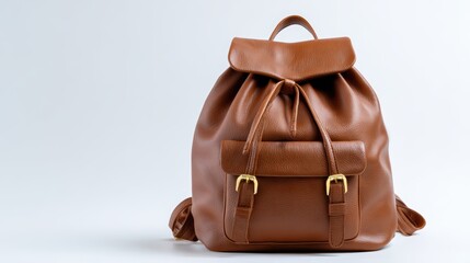 Poster - Brown leather backpack isolated on white background