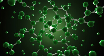 Poster - A close up view of a green molecular structure with white connectors on a dark green background