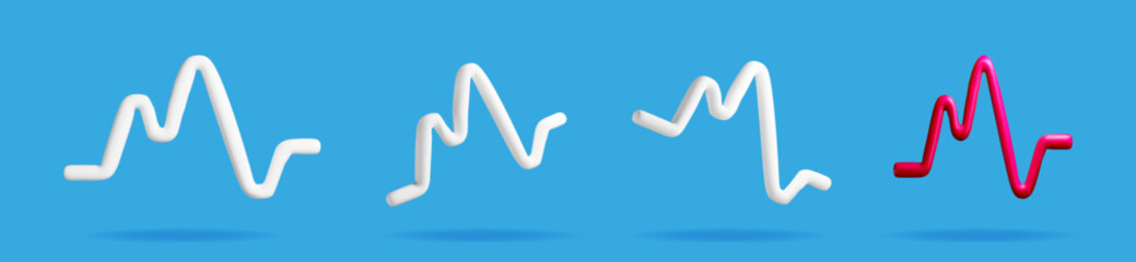 Poster - Set of 3d pulse, heartbeat, volume, and sound amplitude waves. Modern chart lines for data visualization and medical concepts.