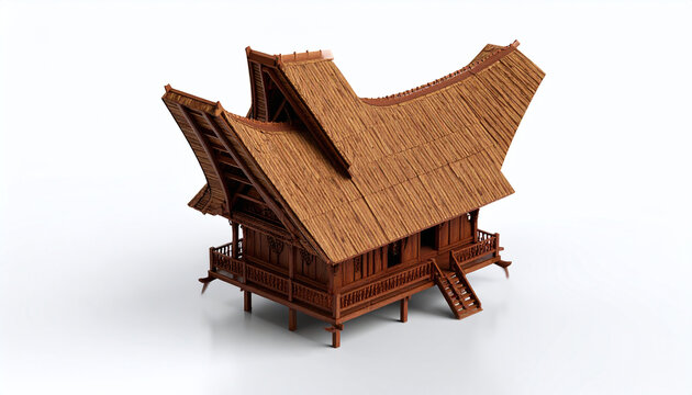 Isometric Minimalist Render of Traditional House