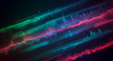 Poster - Abstract representation of sound waves with vibrant colors on a dark background design effect